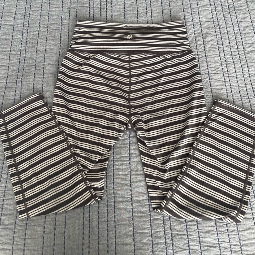Athleta Leggings High Rise Black/Gray Stripe size S 25"